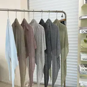 Summer style relaxed oversized linen triangular knitted shawl, thin and casual, simple air-conditioning outer scarf for women