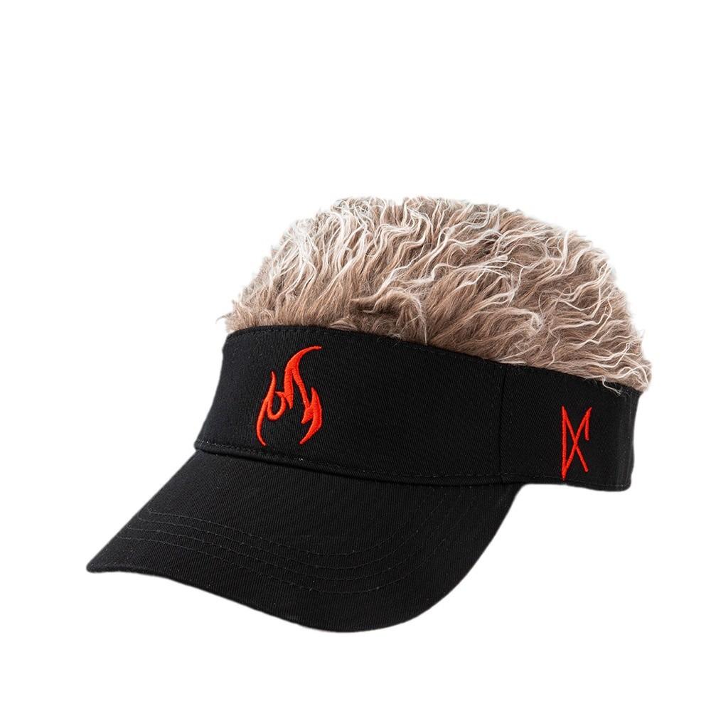 2026 New Fake Hair Baseball Cap for Men Women Embroidered Flame Trucker Hat
