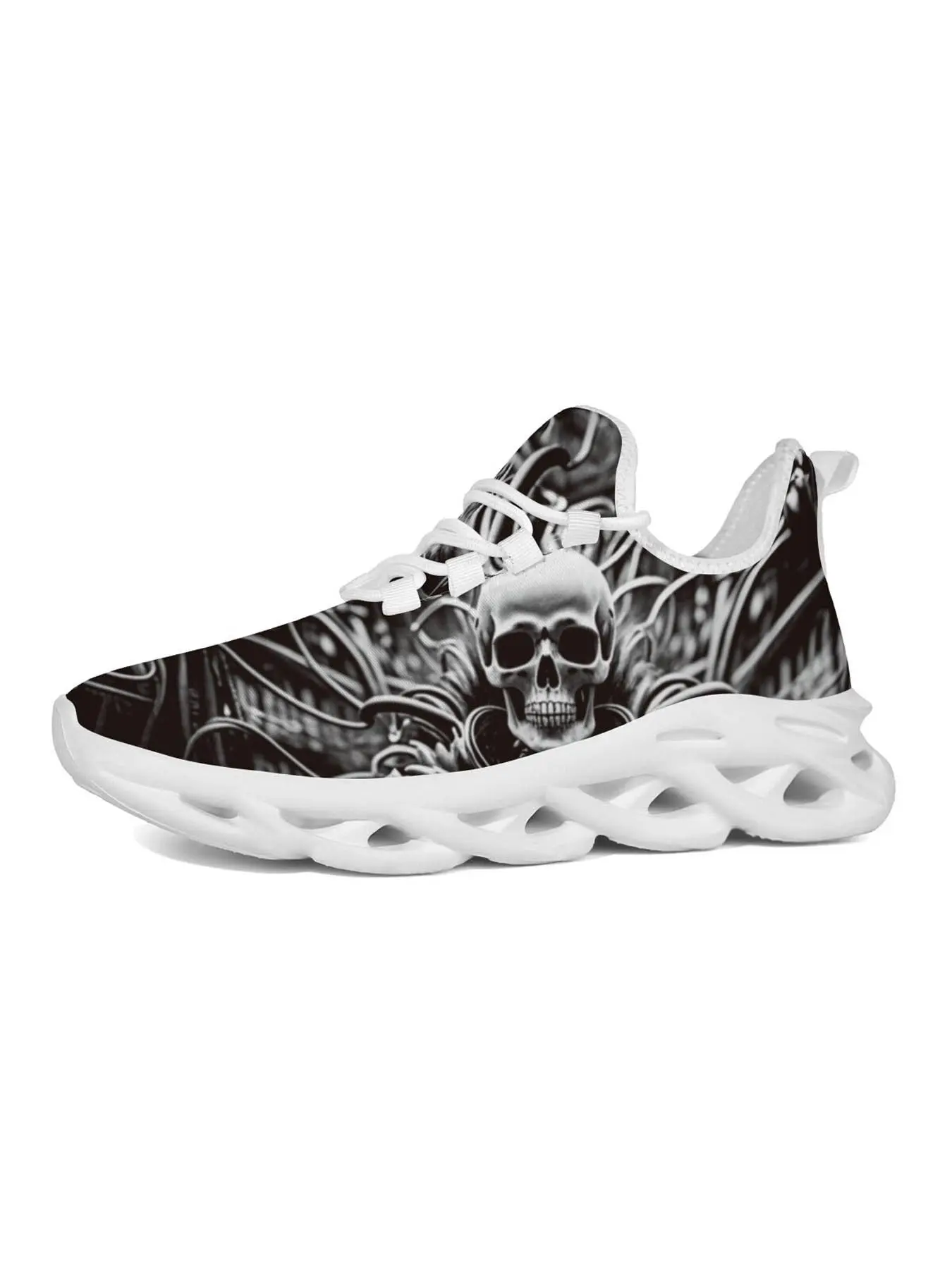 Men's Dark Skull Print Thick Sole Casual Sneakers, Gothic Punk Style, Lightweight Comfort, Streetwear, Rock Fans, Skateboarding Essential, Sports Shoes