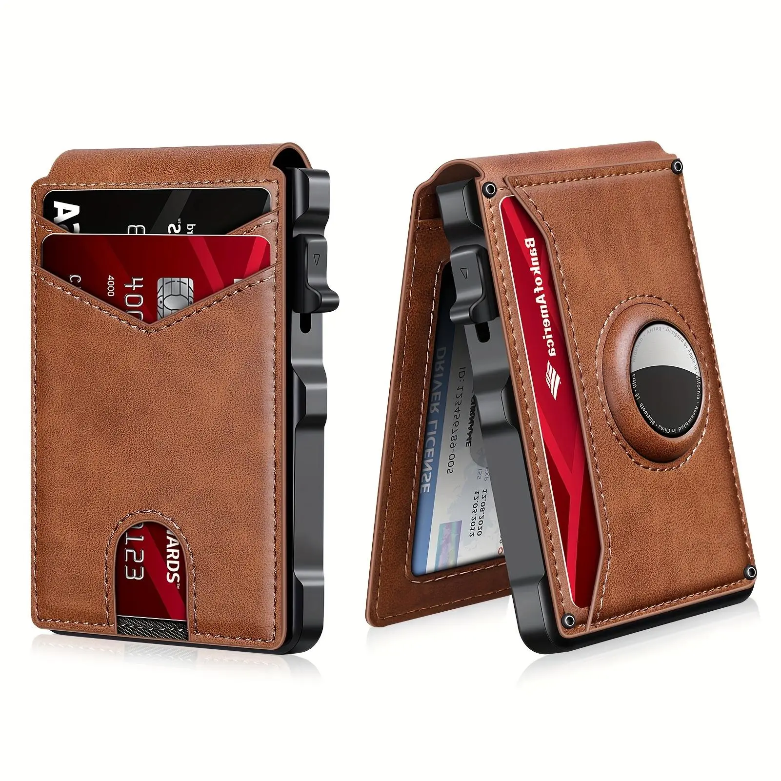 Airtag-Compatible Smart Wallet for Men - RFID Blocking Aluminum Bifold Pop-Up Design with ID Window, Minimalist Credit Card Holder & Secure Button-Protected Slot - Sleek Black Gift for Him  Minimalist Wallet Multi Card Highquality Finish Travel Essentials