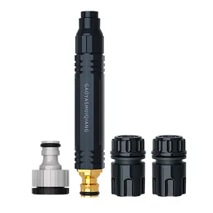New Black Rocket Pressure Car Washer with 4-Faucet Connector, Nozzle, Quick , and Blister Pack Set for Home Use