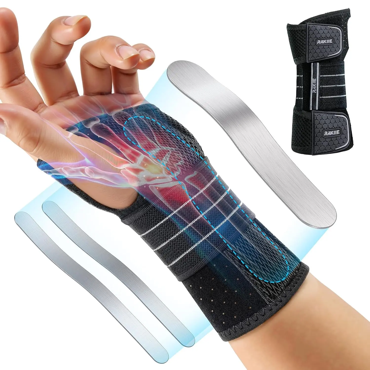 Left Hand Carpal Tunnel Gear Wrist Brace - Gray Medium Protective Gear, Adjustable 3-Metal Splints Night Support, No Thumb Pressure Stabilizer for Men/Women, Work & Arthritis Adjustable Support Strap, Gear Wrist Brace Protective, Protective Gear Adjustabl