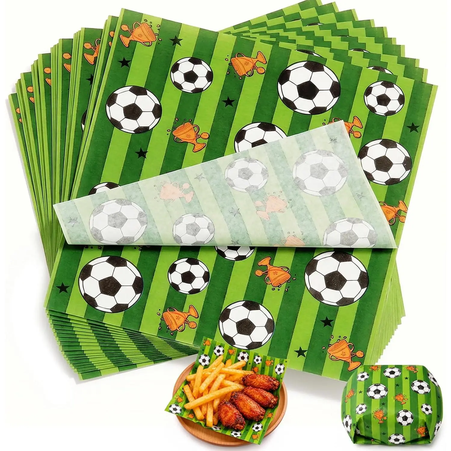100 count Soccer Themed Party Deli Paper Sheets, Greaseproof Wax Paper for  Wrapping, Disposable Non-Stick  Basket Liners for Sandwiches, Burgers,  Day & World Soccer Party Supplies