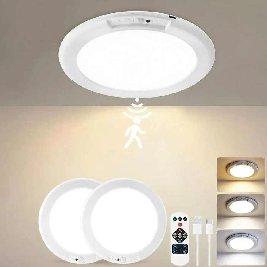 Wireless Magnetic Ceiling Lamp - Rechargeable Motion Sensor LED Light, Remote Control, 3 Color Temperatures, Adjustable Dimmer, Rotating Head, Magnetic Mount for Closet Hallway Pantry Bathroom Shed