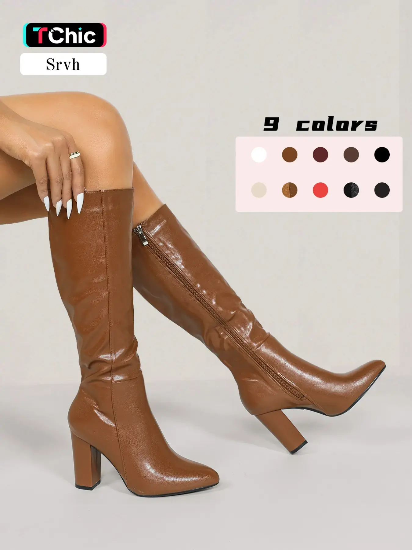 Women's Trendy Pointed Toe High Heel Boots,Retro Square Block Heel Design,The Ultimate Party & Holiday Season Boots,With Mini Skirts & Jeans