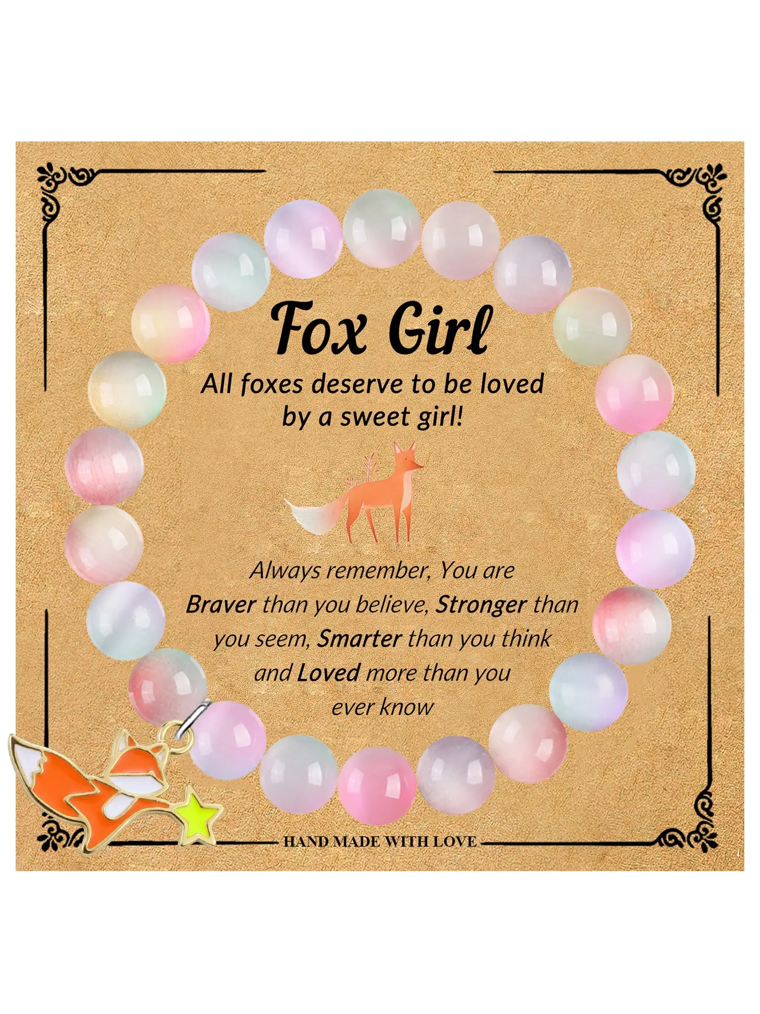 Charm Women's Bracelet with Fox Pendant, Stretch Beaded Bracelet, Boho Style, Perfect Gift for Birthday, Back to School, Family