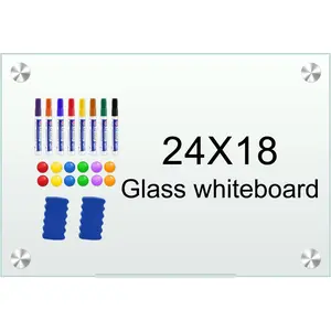 White Board 24"x18"  Dry Erase Boards Frameless  Glass Whiteboard for Wall, Wall Mounted Whiteboard Includes 12 , 8 Markers and 2 Erasers
