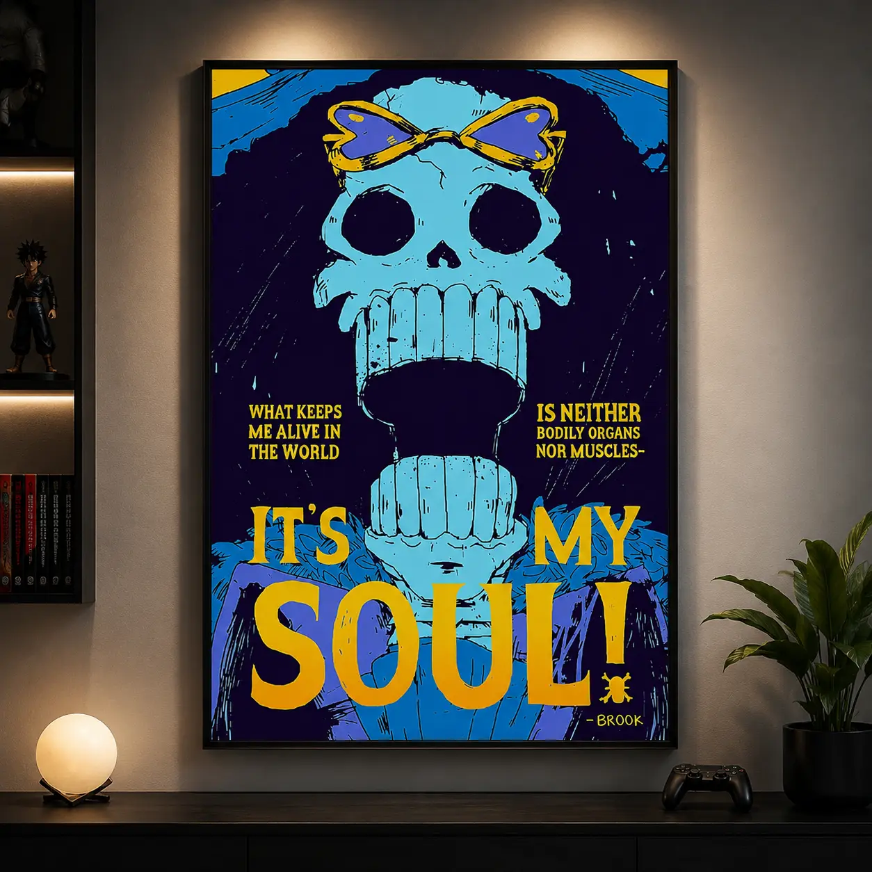 Anime Poster Wall Art Print - Soul King Brook Straw Hat Pirate Themed Home Decor for Living Room Bedroom Walls Japanese Anime Pirate Poster, Manga Fan Gift, Gaming Room Decor, Dorm Room Wall Art, Teen Boys Room Poster, Pirate Crew Canvas Print, Anime Gift