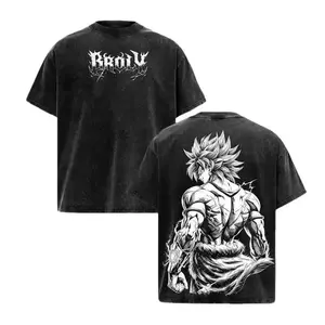 Washable Unisex T-shirt DBZ Broly Vintage Washed Oversized Graphic Short-Sleeve T-Shirt - Male Clothing, Saiyan Anime Manga Print, Premium Soft Cotton, 90s American Casual Crewneck, Unisex Gym Pump Cover