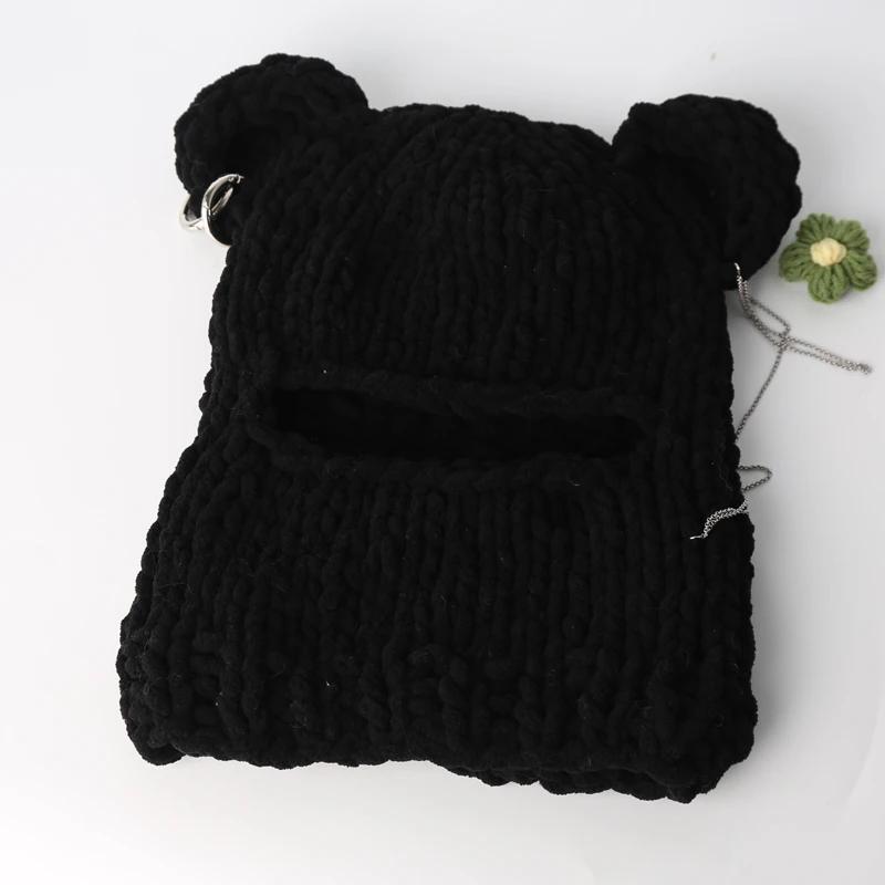 Cozy Bear Ear Beanie Hat for Women & Men - Warm Knitted Winter Cap with Fuzzy Ears, Unisex Street Fashion Balaclava Style Hip Hop Hat