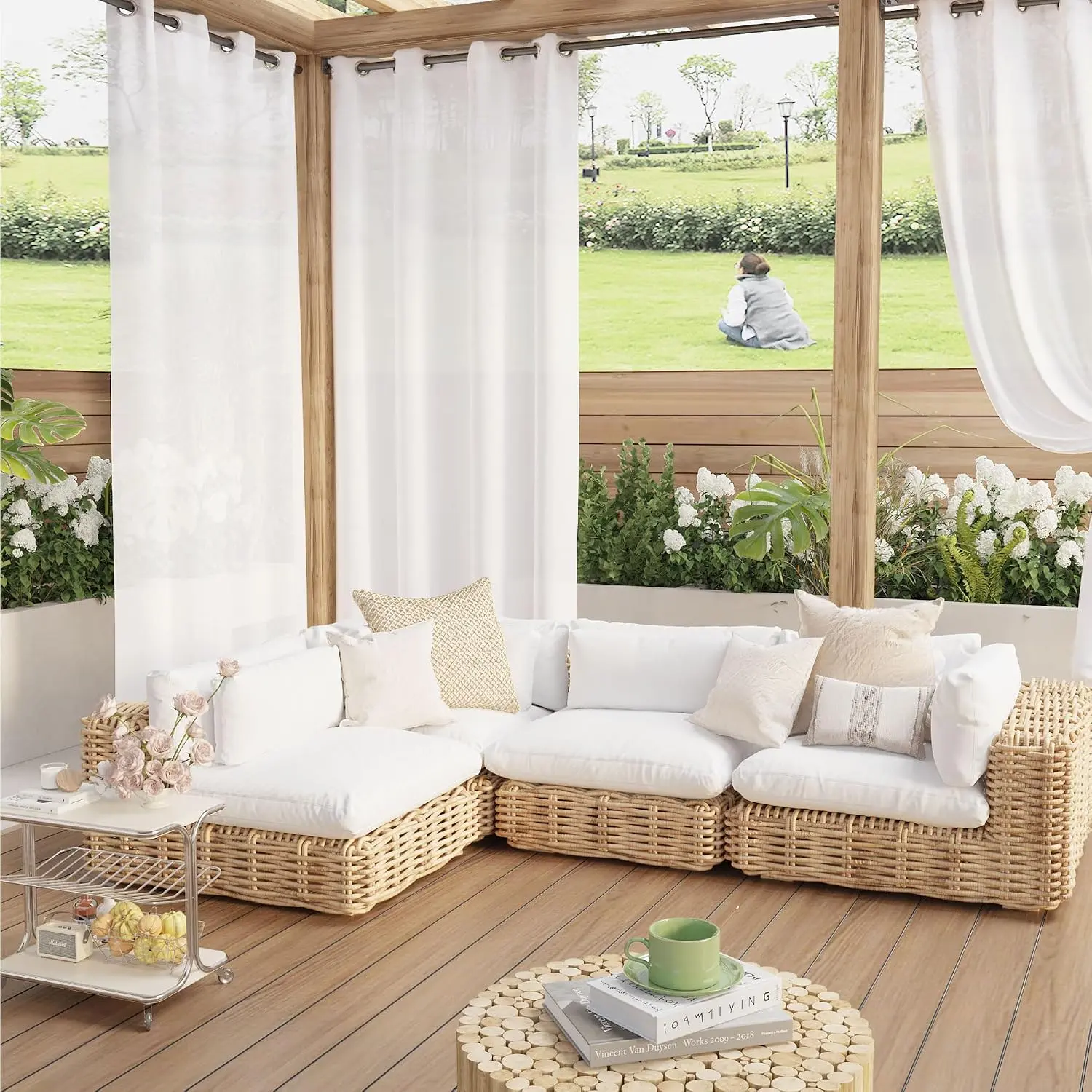 2 Panels Sheer Outdoor Curtains for Patio  Bright White | Light Filtering, Airy,  Assured, Outside Decor Drapes with Grommets for Porch, Pergola, Backyard, Pergola, W52 x L84