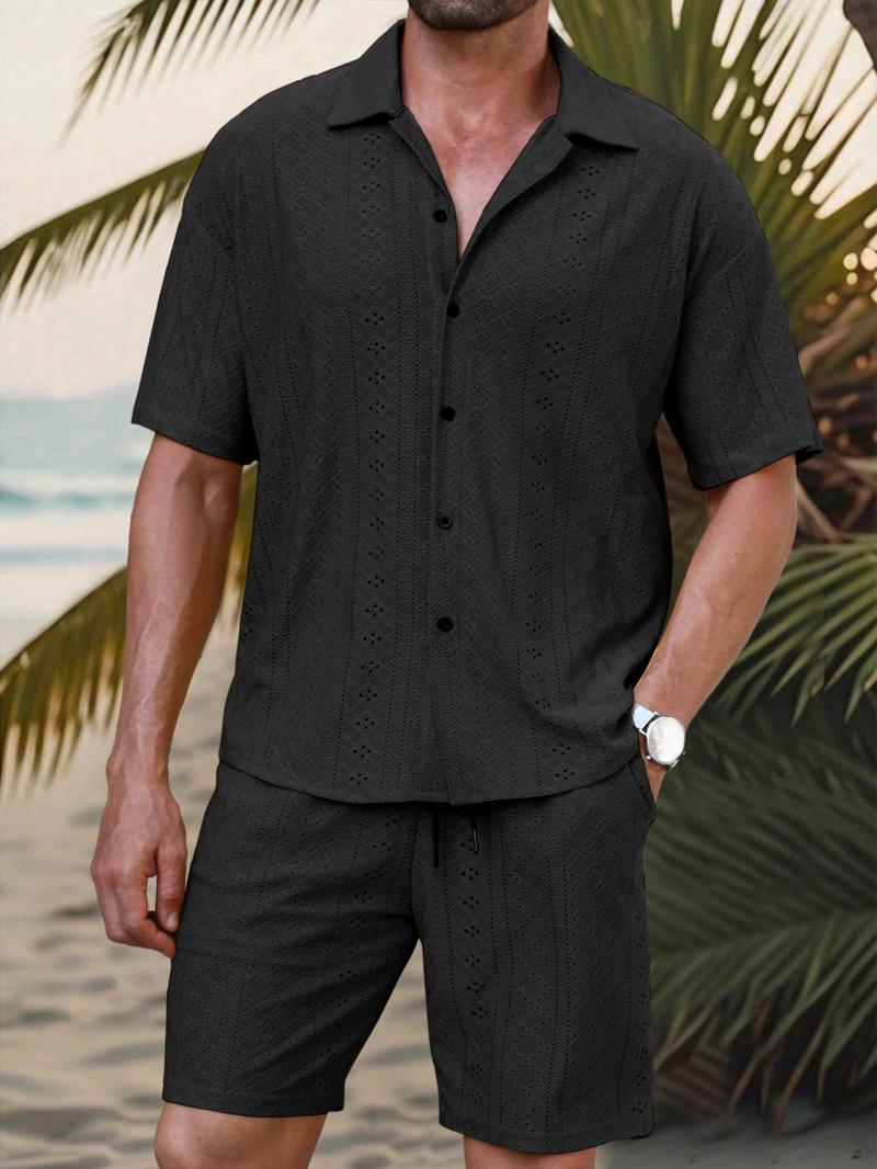 Men's Striped Print Short Sleeve Top & Shorts Two-Piece Set, Casual Fashion Cozy Breathable Top & Shorts for Summer, Men Two-Piece Outfits for Beach Vacation