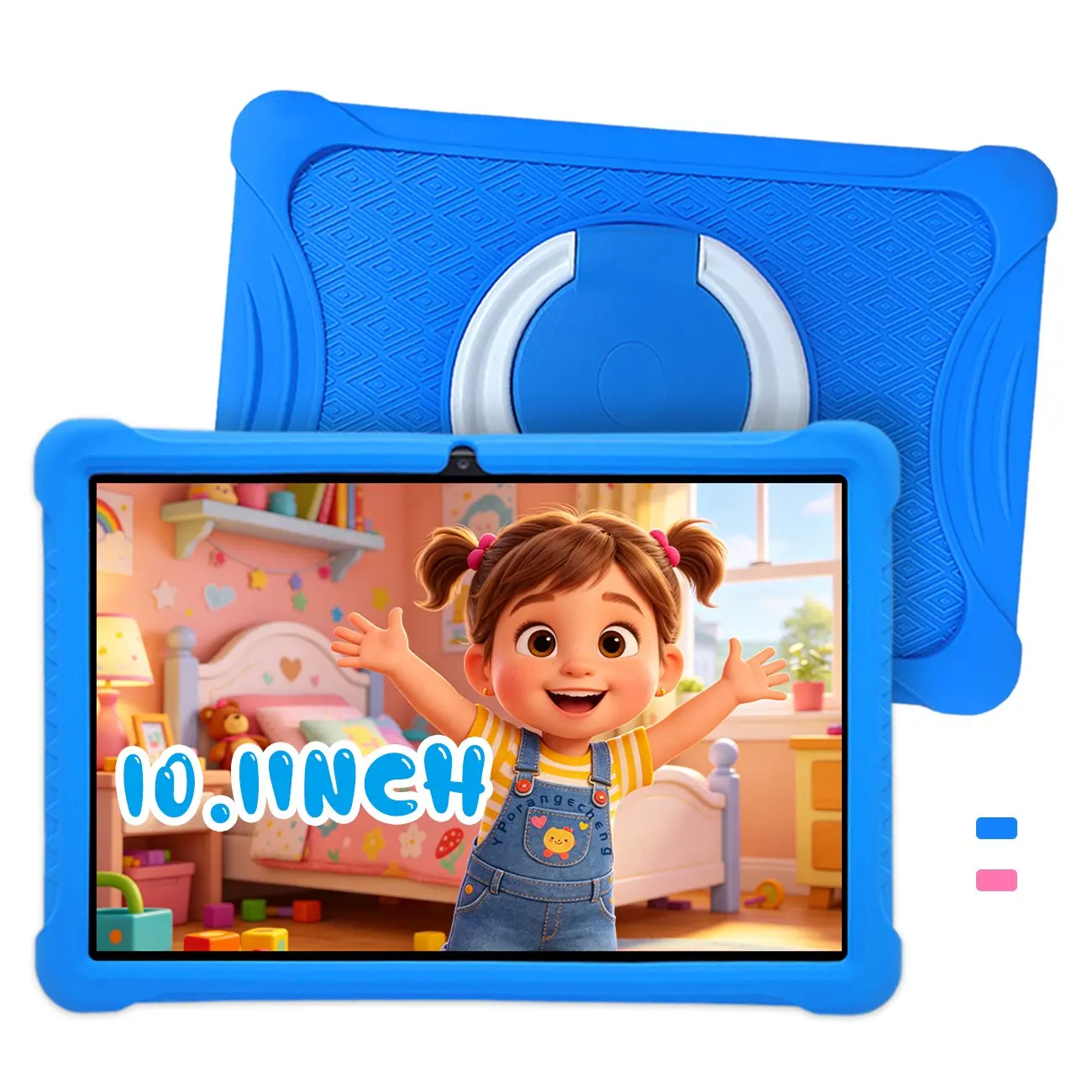 #DealsForYouDays Top Gift for Teens! Father's Day 10.1-Inch HD IPS Android Tablet Computer, 1280x800 Kids Learning Tablet, Parental Control + Dual Camera + Case, 3-in-1 Study/Work/Play, Birthday/Christmas Gift (Blue/Pink, No Charger)