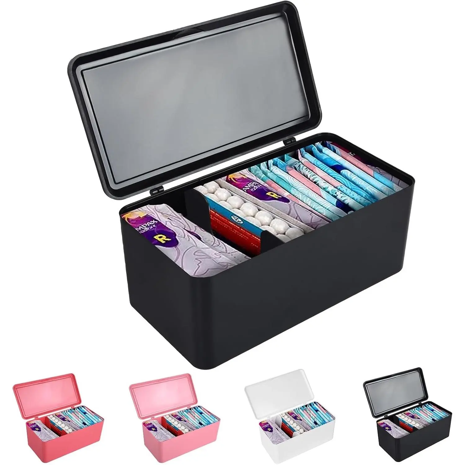 Pad and Tampon Organizer for Bathroom,Black | Sanitary Napkin Holder,Pad and Tampon Organizer for Period, Sanitary Napkin Storage Container