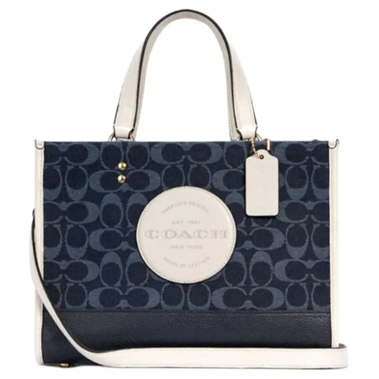 COACH Dempsey 30 Crossbody Bag for Women – Classic Logo, Removable Strap, Genuine Leather, Denim Blue Monogram