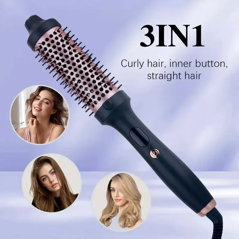 Bowoki 3-in-1 Hair Styling Tool - 38mm Heated Brush with 3-in-1 Design, Rapid Heating, Heat Then Curl Function, Unscented for Salon-Quality Results