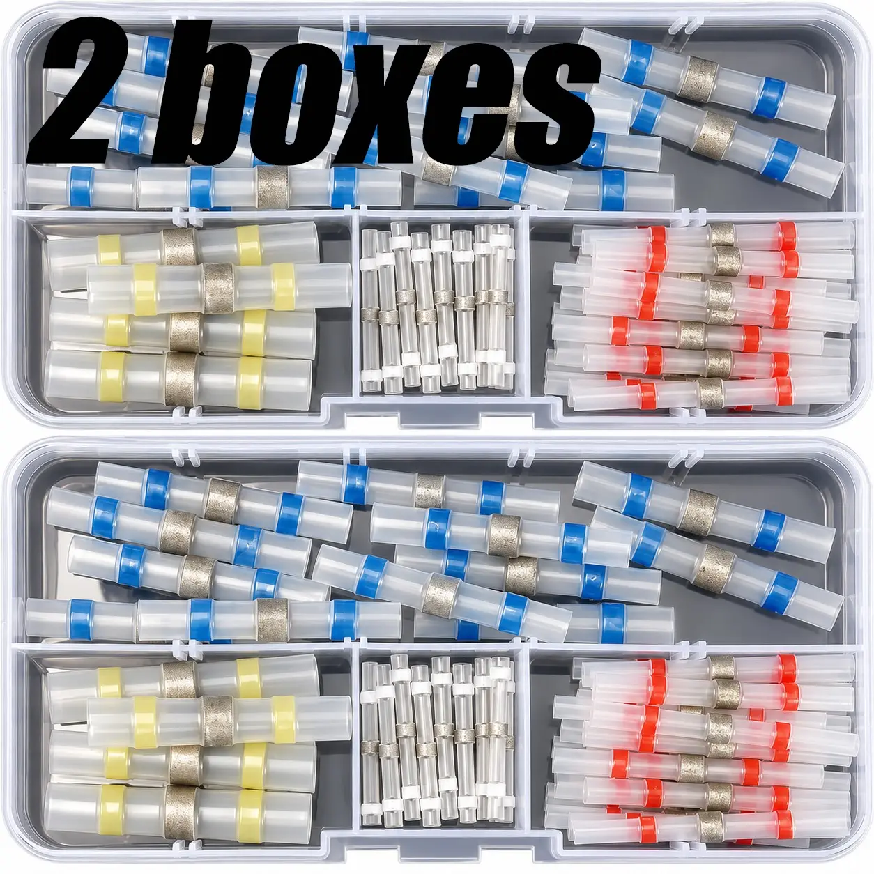 2 Boxes Heat Shrinkable Solder Sleeves, Thickening Solder Ring Shrinkable Tube, Wire Crimp Butt Terminals Connectors, Cable Management