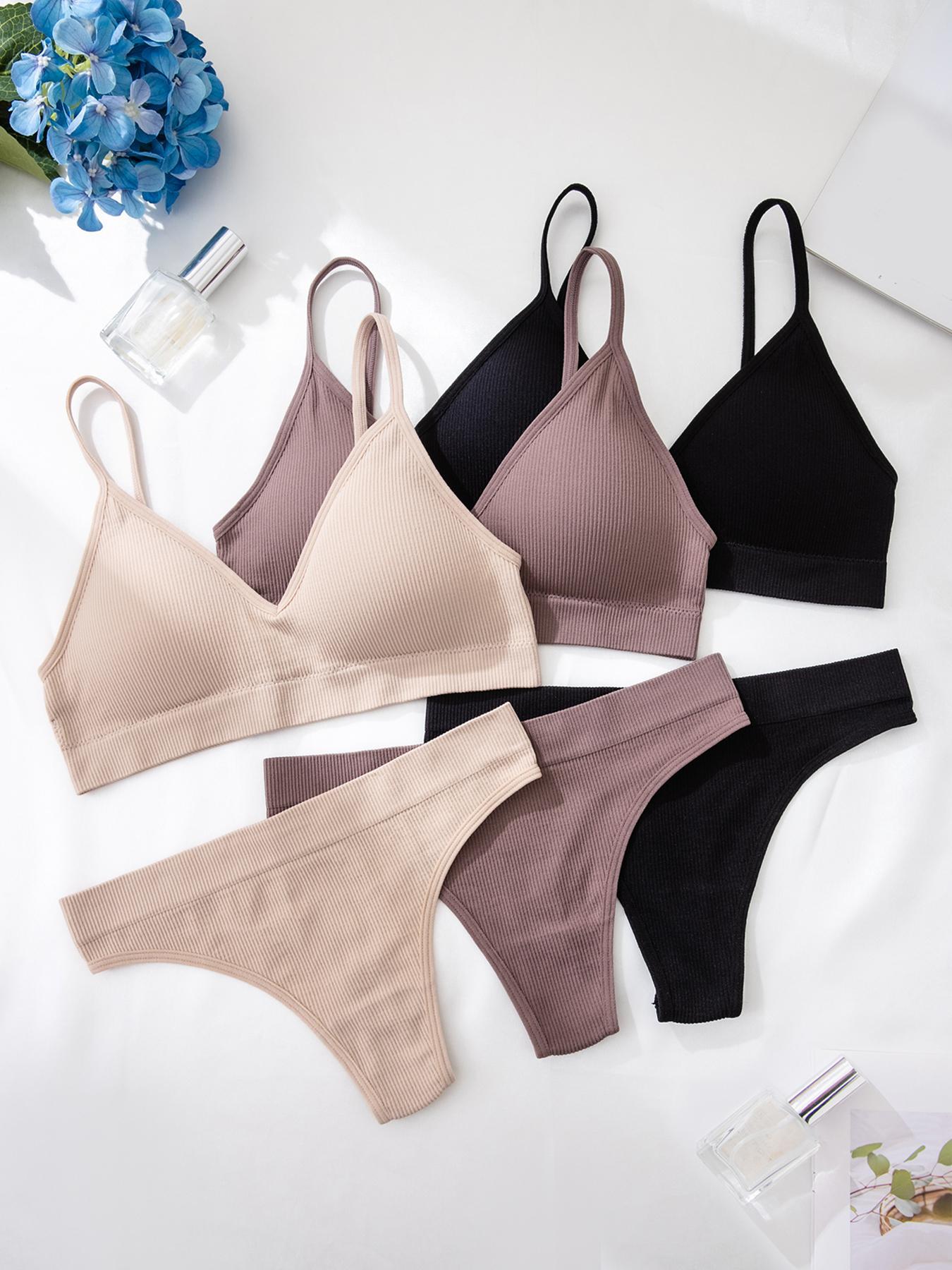 Women's Textured Wireless Seamless Bra and Panty Set, Soft Comfy Breathable Lingerie Set, Solid-Color Underwear for Women