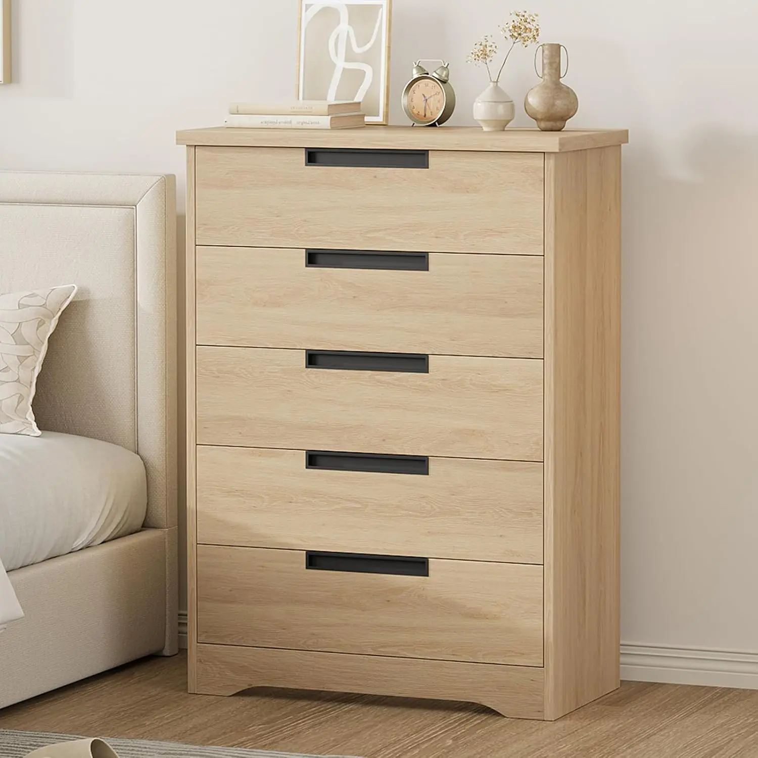 5-Drawer Bedroom Dresser & Nightstand - Wooden Flat-Pack Furniture with Embedded Handles, Multi-Level Drawer System, Display & Extended Storage Solutions for Living Room, Nursery, Display Storage Bedroom Furniture