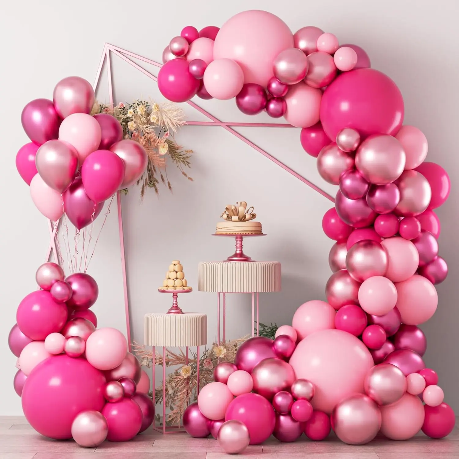Balloons Garlands Arch Kit, 124 count Hot  Pastel  Metallic Magenta Latex Balloons for Wedding Engagement Princess Theme Birthday Bridal Shower  Shower Party Decorations