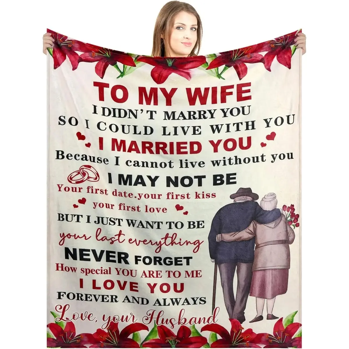 Romantic Gifts for Wife from Husband, Love Blanket for Wife, Anniversary Birthday Christmas Valentine’s Day Gift, Sweet Couple Throw Blanket