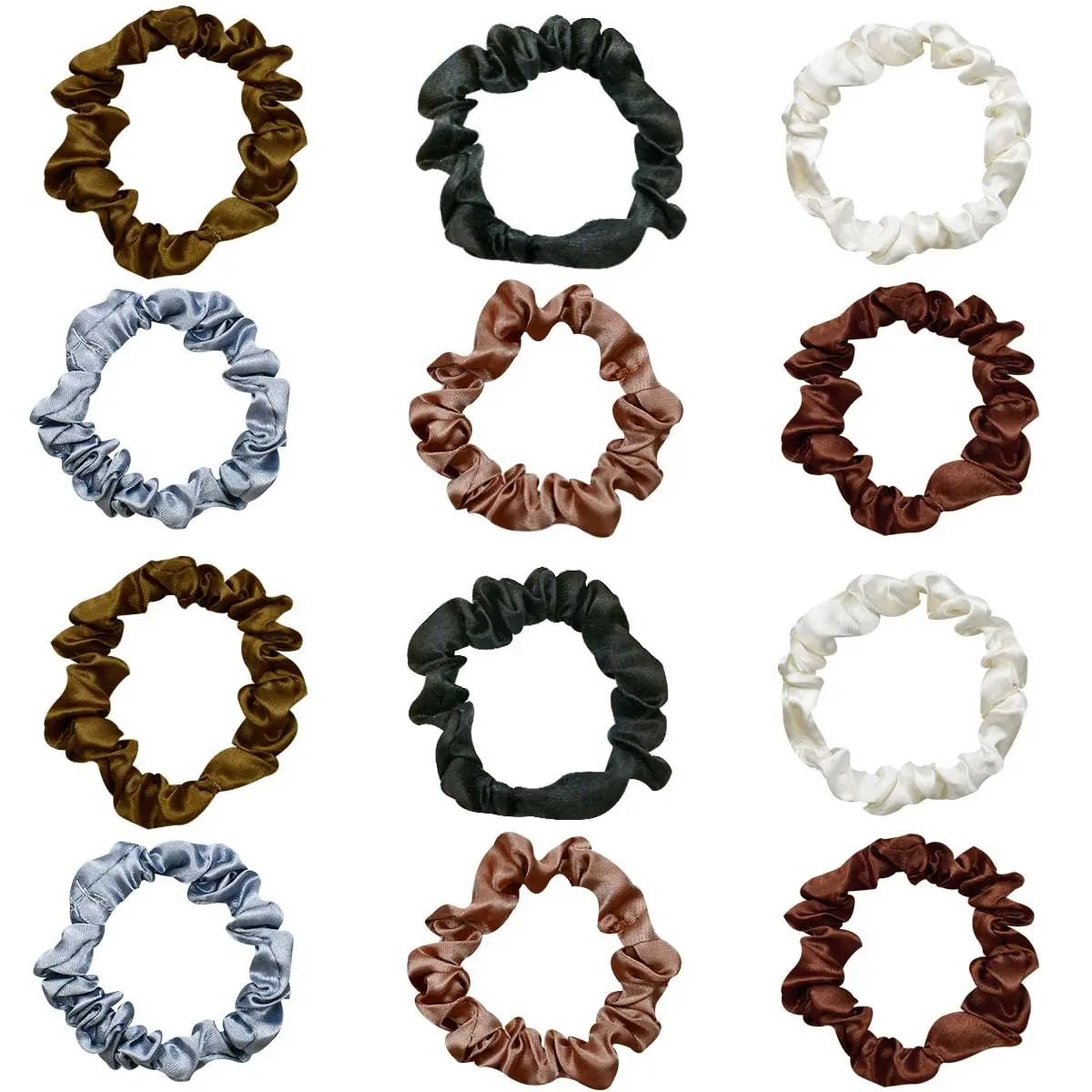 12 Pieces Silk Satin Scrunchies Skinny Hair Ties for Women, Girls Ponytail Holder - Small Elastic Soft Hair Ropes for Thin, Thick and Curly Hair (Colorful)