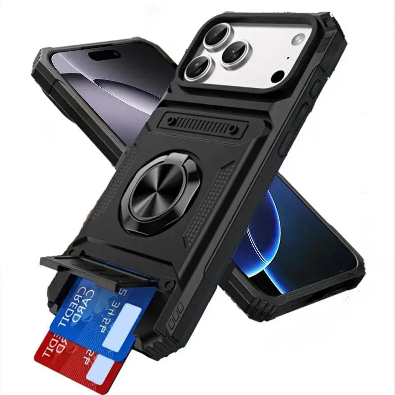 Card Slot Bag Shockproof Holder Phone Case For iPhone 17 13 Pro Max 17 Air Magnetic Armor Kickstand Case For 16 15 14 Plus Cover
