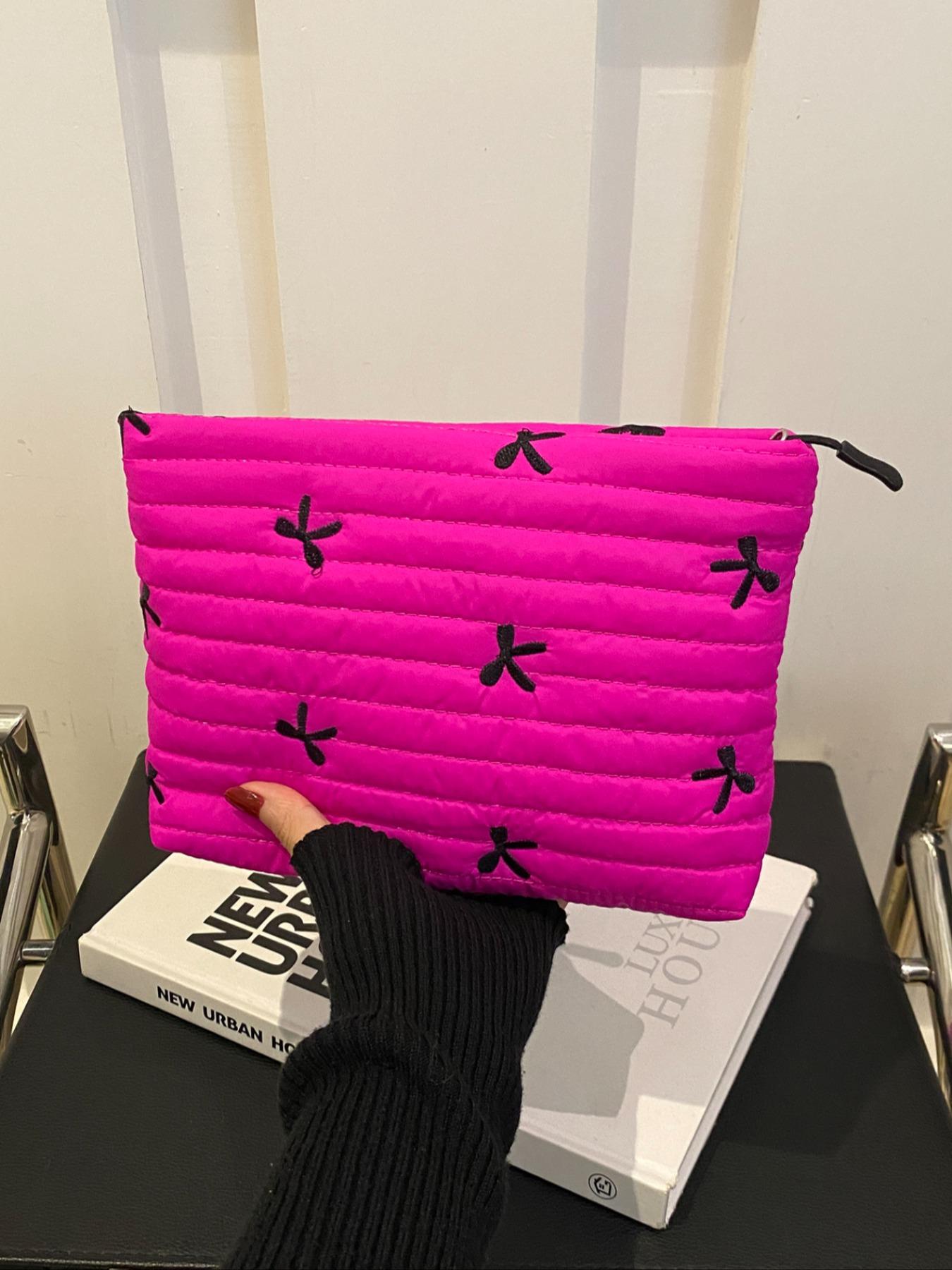 Solid Color Quilted Design Clutch, Large Capacity Travel Storage Bag with Zipper, Portable Travel Storage Bag for Women & Girls