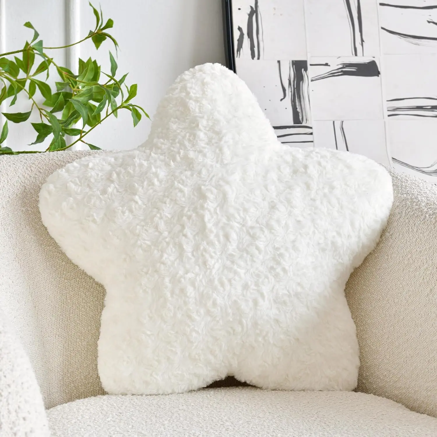 Pillow, 14.9"  Shaped Plush Pillow for Couch Bed Sofa, Cute Decorative Throw Pillows with Soft Faux  Room Decor for Bedroom Living Room (White)