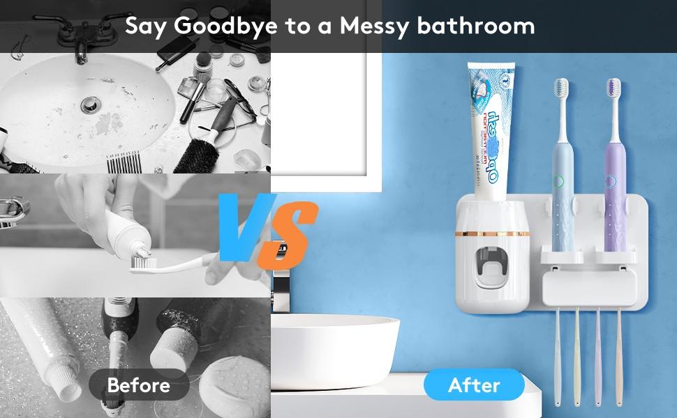 Toothpaste Dispenser Wall Mounted, Automatic Toothpaste Dispenser for Kids, Toothbrush Dispenser for Bathroom with 4 Toothbrush Slots