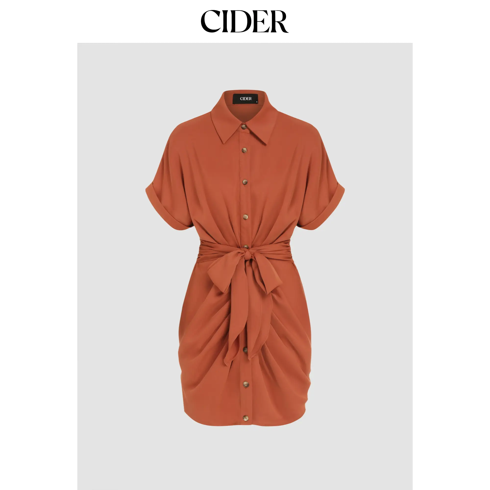 Cider Women's Casual Mini Shirt Dress, 0-10 Size, Miami Sunset Vacation Style, Collar, Button Detailing, Bowknot Accent SummerFinds