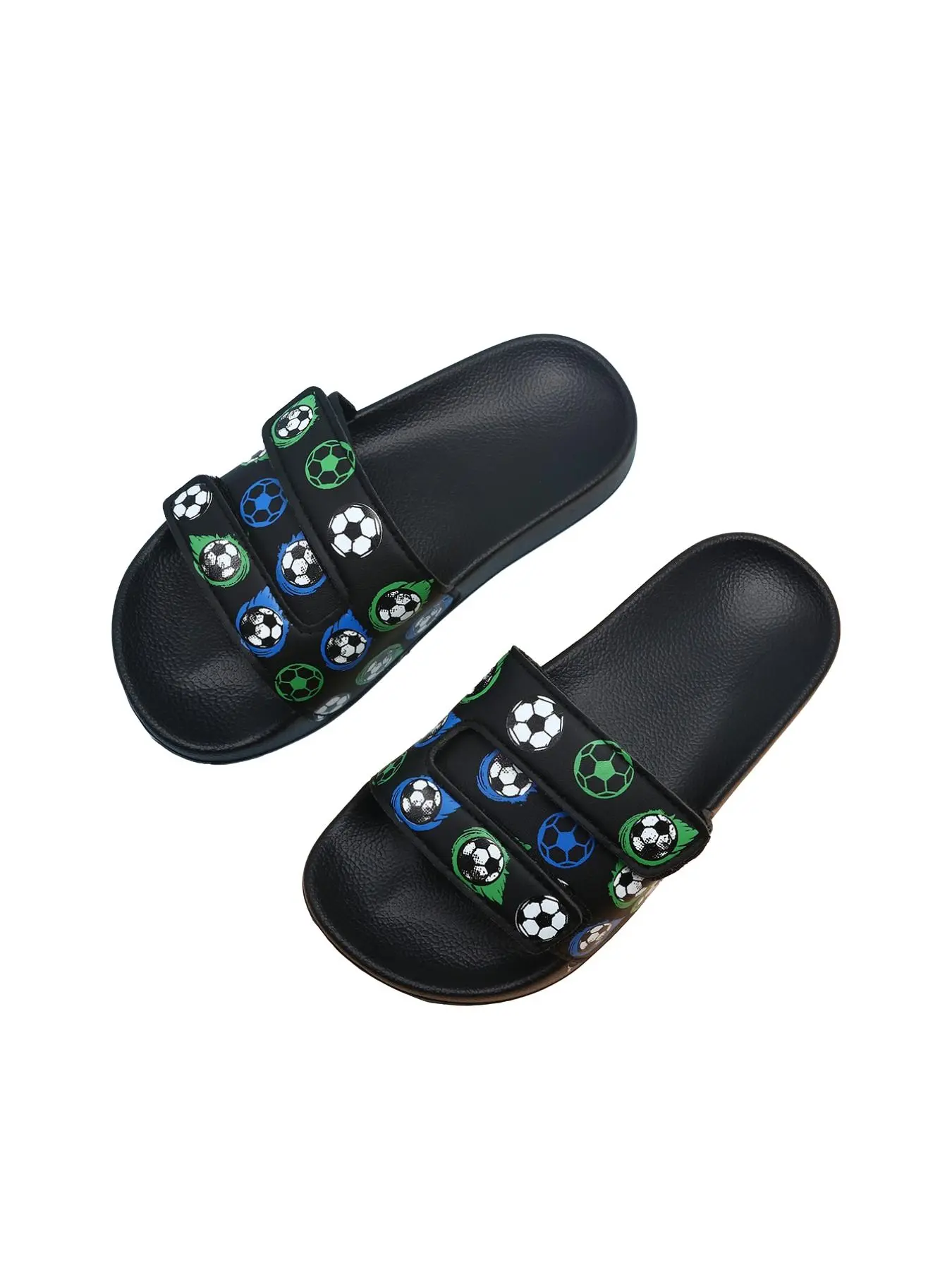 Football Print Slippers, Adjustable Velcro Sports Style, Casual Home Beach Shoes, Medium Width, All Seasons