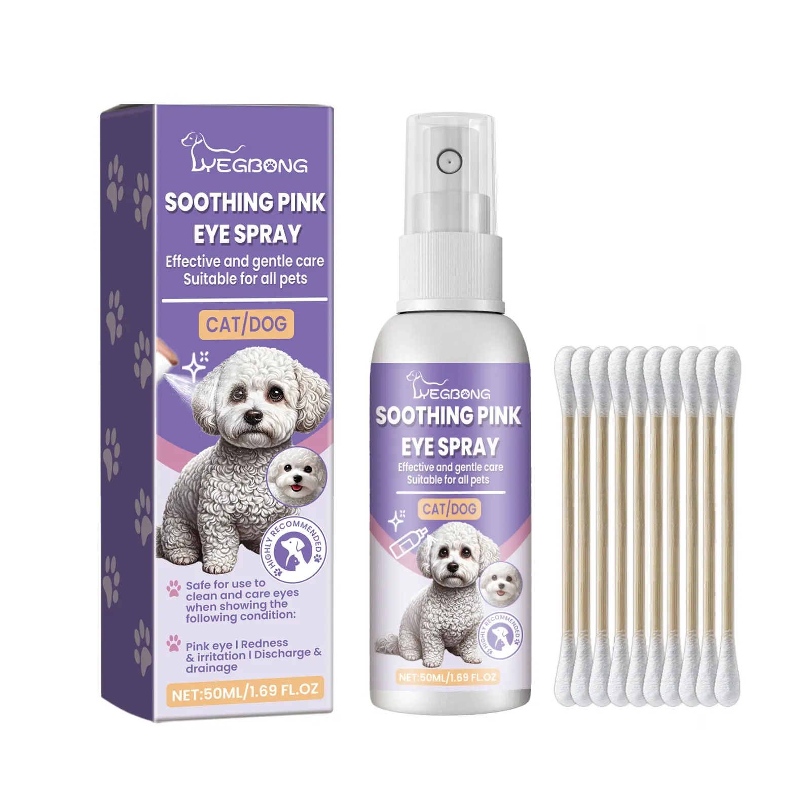 Yegbong Gentle Irritation-Free Pet Eye Care Spray with Mild Hypochlorous Acid, Electrolyte Water, Sodium Chloride - Moisturizing, Cleans Tear Stains, Fits 8-10cm Areas, for Dogs & Cats Daily Grooming Care