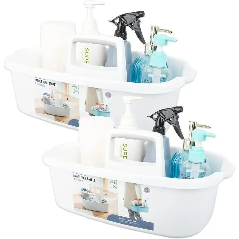 Large Cleaning Supplies Caddy Portable Shower Caddy Basket White 2 Pack |       Organizer with Handle Plastic Bucket Tool Storage for Bathroom Bedroom Kitchen Garden College Dorm Essentials,sohochic