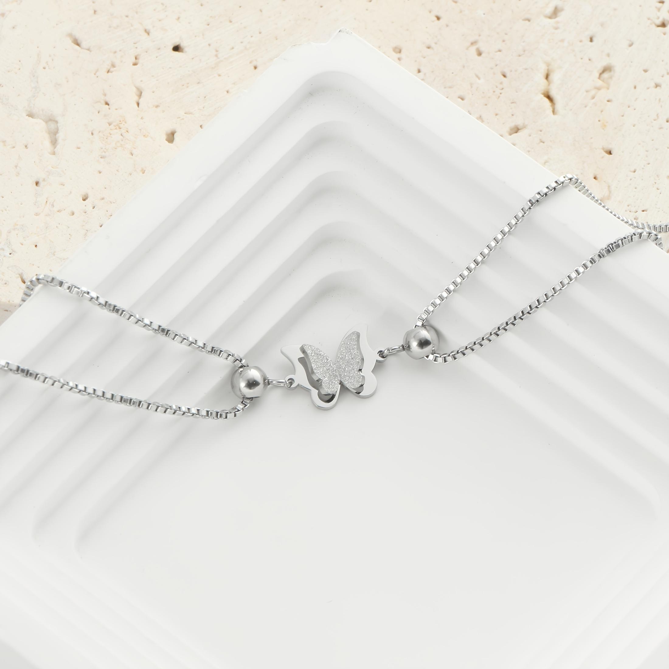 Double Layer Butterfly Anklet for Women – Hypoallergenic Stainless Steel Gold & Silver Tone Chain, Cute Trendy Foot Jewelry for Beach, Vacation, Party & Everyday Summer Outfit