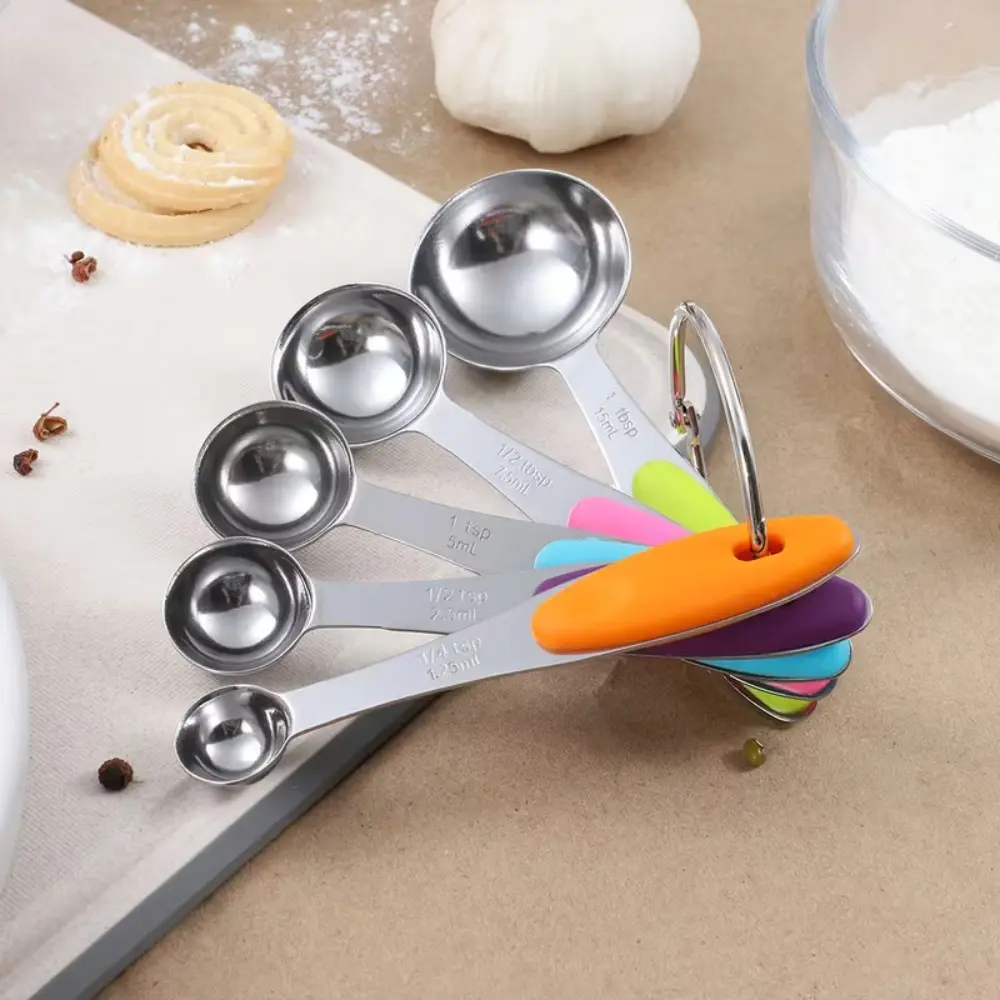 5-piece Stainless Steel Measuring Spoon Set with Silicone Handle - Perfect for Cooking and Baking, Perfect for Christmas