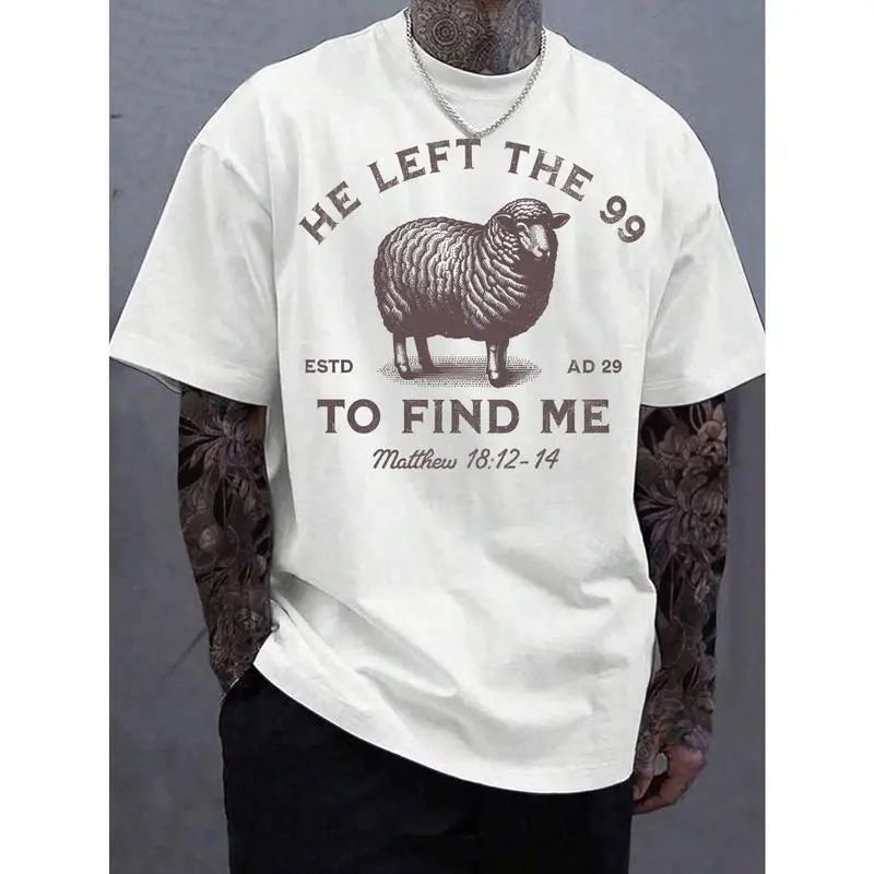 Manfinity Dauomo 99 T-Shirts Jesus Left, The Lord Is My Shepherd T-Shirt, Christian T-Shirt, He Left 99 To Save Me T-Shirt, Men T-Shirt