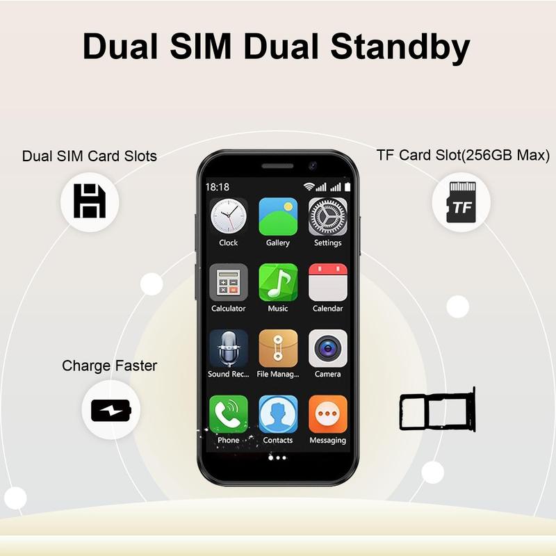 Pocket Smartphone, 3-Inch Full-Screen Display, Mtk6580 Quad-Core Processor, Dual Sim Global Network, 2GB+16GB Memory, Ai Camera, Type-C