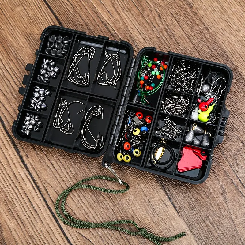 Outdoor Fishing Complete Portable Accessories Set, 186 Pieces Multi-Size Lead Sinkers Hooks Lures, Universal Fishing Gear for Anglers