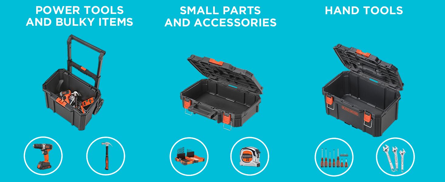 beyond by BLACK+DECKER BLACK+DECKER BDST60500APB Stackable Storage System - 3 Piece Set (Small, Deep Toolbox, and Rolling Tote)