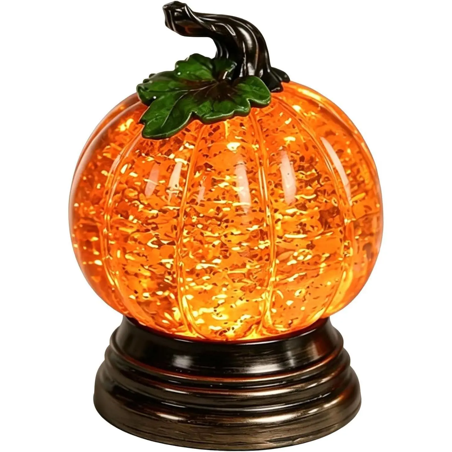 Halloween Glitter Lighted Pumpkin Snow Globe| Decor with Warm Orange LED Glow Fall Snows Globes with Shimmering Water Globes Thanksgiving Centerpiece Seasonal Gift 2pcs