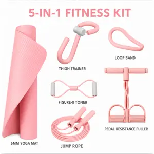 Yoga & Fitness Kit for Beginners, Non-Slip 6mm Mat, Durable Resistance Tools, Premium Jump Rope, Adjustable Carry Bag & Thigh Trainer for Home Workouts and Pilates