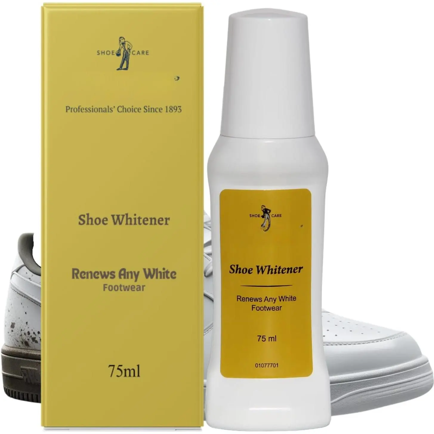 Shoe Whitener -  and Polish - White Shoe  for Soles, Leather, Vinyl, Canvas. Sneaker Whitener Liquid White Shoe Polish Restores with Sponge Applicator, 75ml