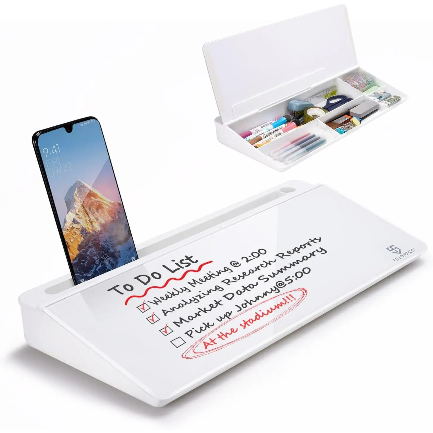 Small Desktop Whiteboard -Glass Dry Erase Board  Keyboard Stand White Board Surface Pad with Drawer, Desk Organizers with Accessories for , , School Supplies - White