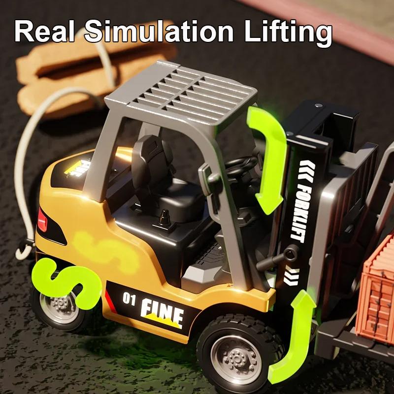1/64 Alloy Forklift Truck Toy, Mini Remote Control Forklift Truck RC Construction Truck with Rechargeable Battery, 2 in 1 Lift Fork & Hook with Lights & Sounds for Adults Kids Boys Girls Christmas Birthday Gifts