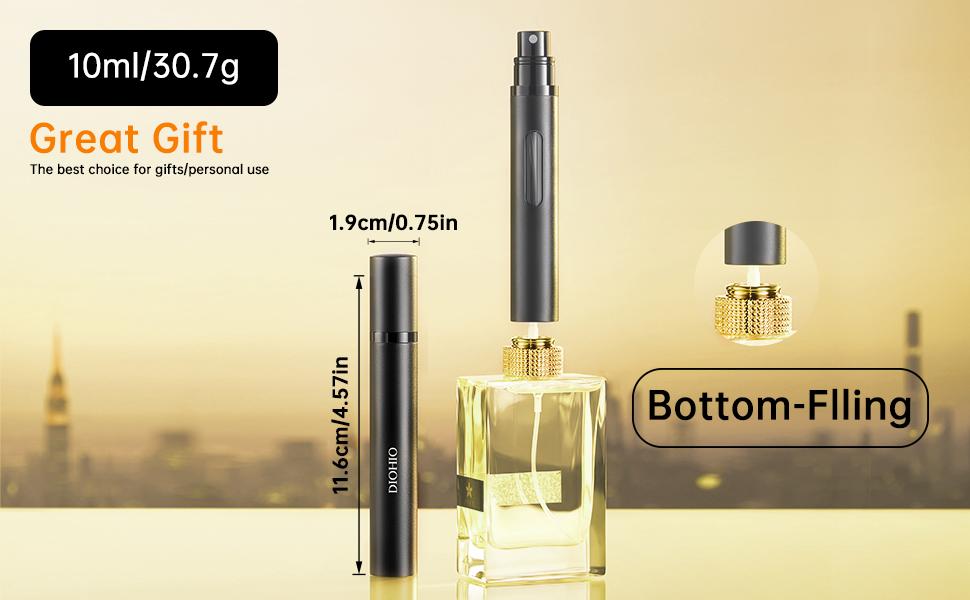 10ml Atomizer Travel Refillable, 3PCS Travel Refillable Bottle,Bottom-Filling Fragrances Perfumes Bottle,Mini Cologne Dispenser,Portable Sprayer（Black-Grey-Silver）