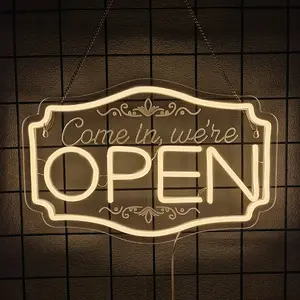 Open Neon Sign Come in we're Open Neon Sign Open for business Neon Signs for Business Window Shop Commercial Hotel Restaurant Door Wall Background Decoration