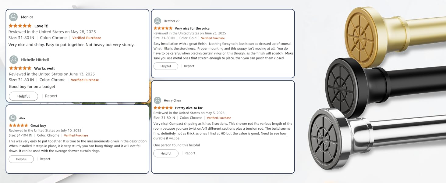 Adjustable Shower Curtain Rod 31-80 Inch, Never Rust Stainless Steel Silver Tension Rod, 1" Heavy Duty No-Drill for Bathroom, Kitchen & Closet