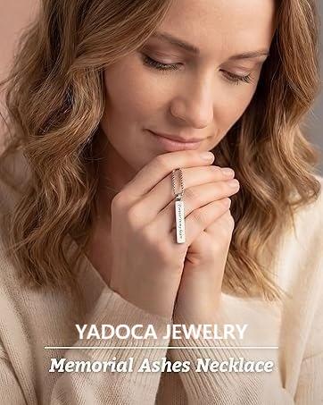 YADOCA 2 Pcs Urn Necklace for Ashes Men Women Keepsakes for Ashes Black Silver Stainless Steel Bar Pendant Necklace Memorial Cremation Jewelry for Lost Love with Engraved Saying