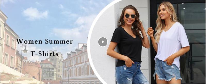 Imily Bela Women Fashion Deep V-Neck Short Sleeve Tops Solid Casual Loose Basic T Shirt Imily Bela Women Fashion Deep V-Neck Short Sleeve Tops Solid Casual Loose Basic T Shirt